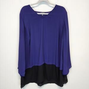 The Limited Womens Tunic Blouse Size 1X Purple Colorblock Long Sleeve Flowy